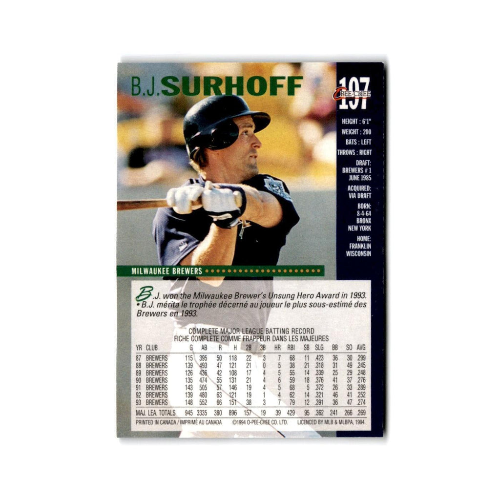B.J. Surhoff 1994 O-Pee-Chee #197 Milwaukee Brewers Baseball Card NM
