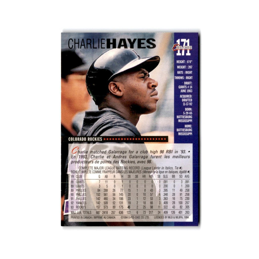 Charlie Hayes 1994 O-Pee-Chee #171 Colorado Rockies Baseball Card NM