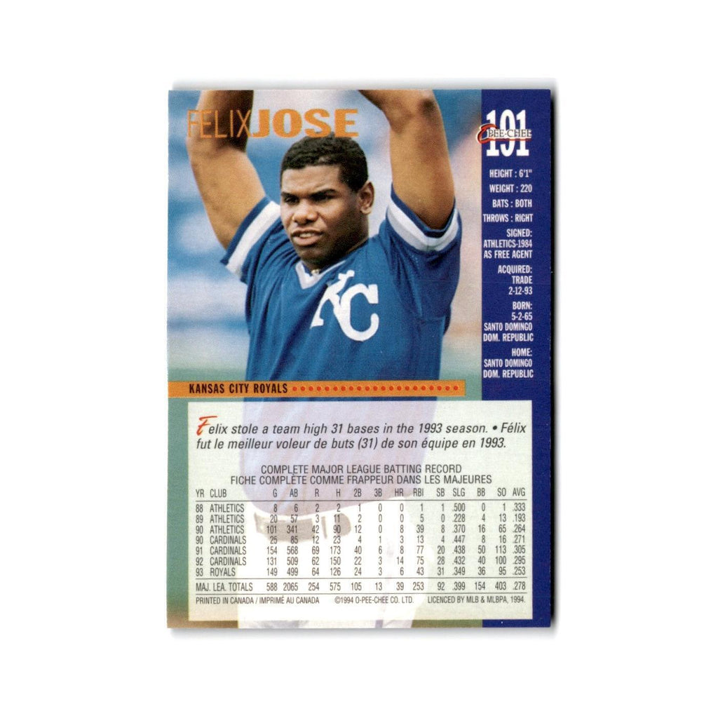 Felix Jose 1994 O-Pee-Chee #191 Kansas City Royals Baseball Card NM