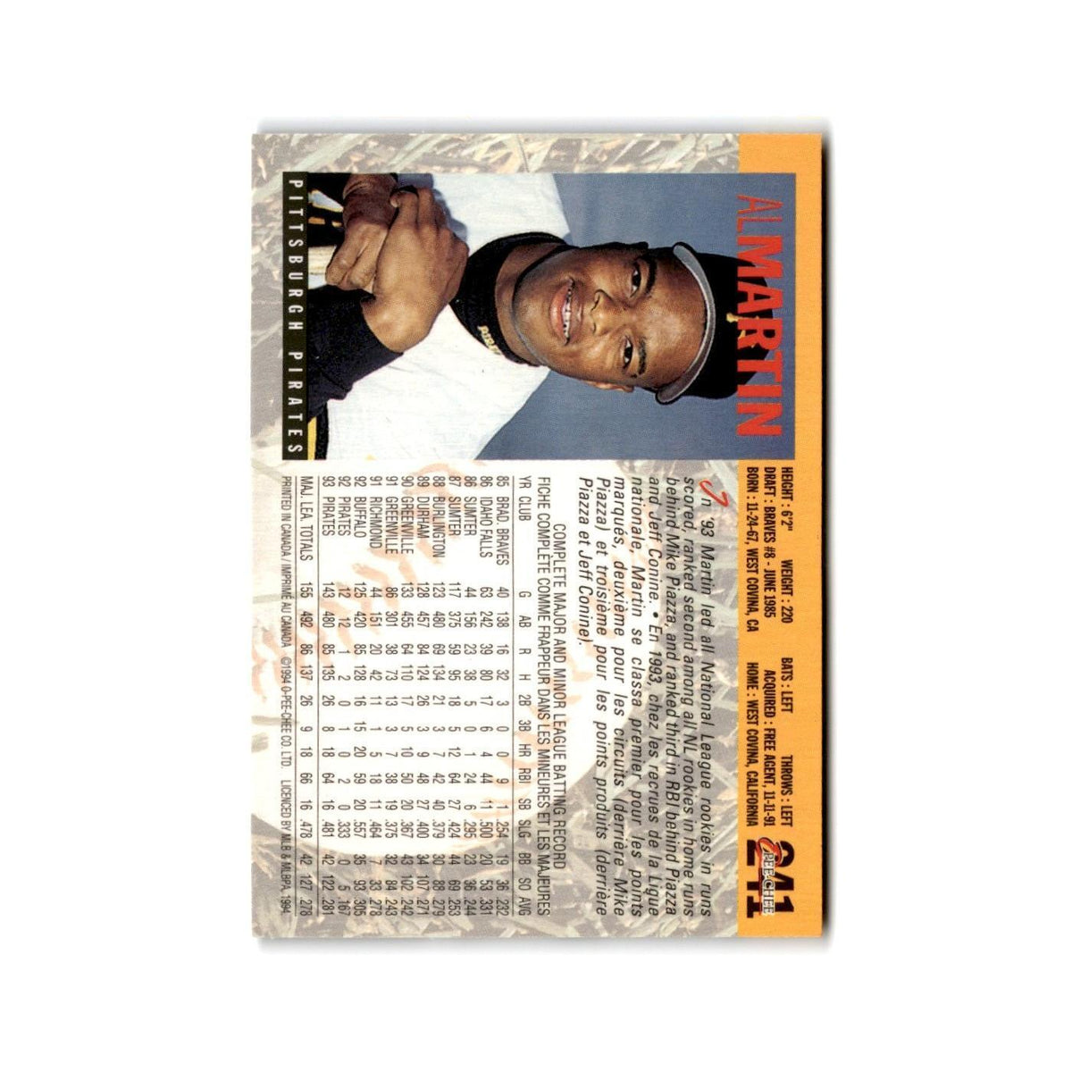 Al Martin 1994 O-Pee-Chee #241 Pittsburgh Pirates Baseball Card NM