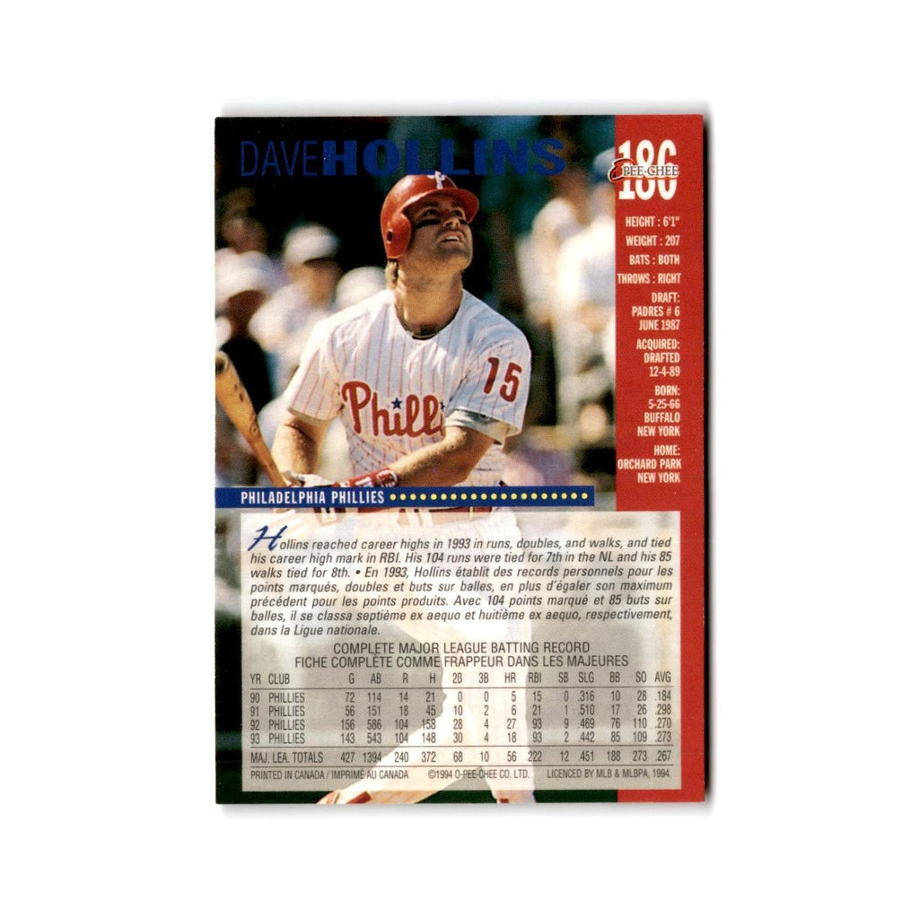 Dave Hollins 1994 O-Pee-Chee #186 Philadelphia Phillies Baseball Card NM