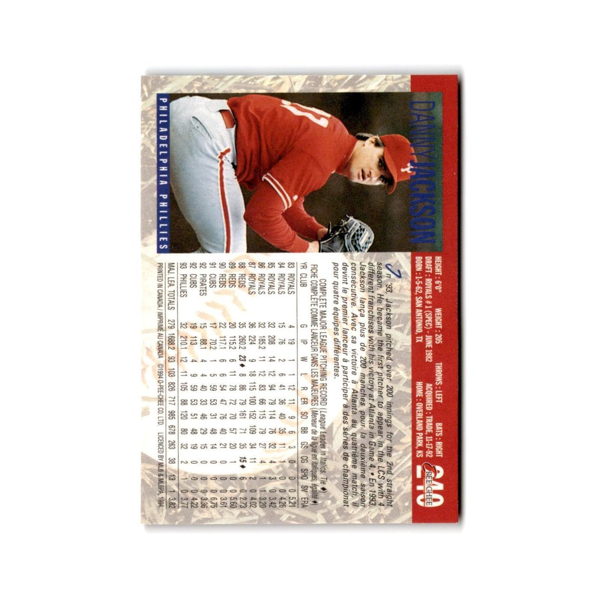 Danny Jackson 1994 O-Pee-Chee #240 Philadelphia Phillies Baseball Card NM