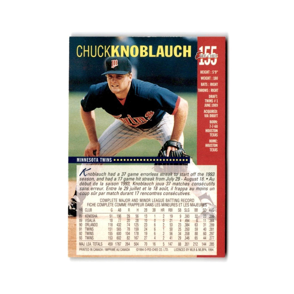 Chuck Knoblauch 1994 O-Pee-Chee #155 Minnesota Twins Baseball Card NM