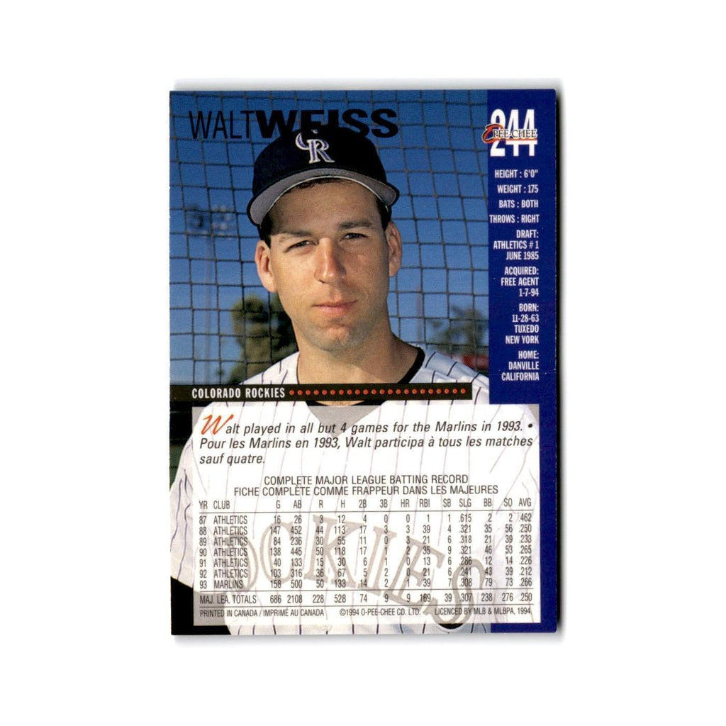 Walt Weiss 1994 O-Pee-Chee #244 Colorado Rockies Baseball Card NM
