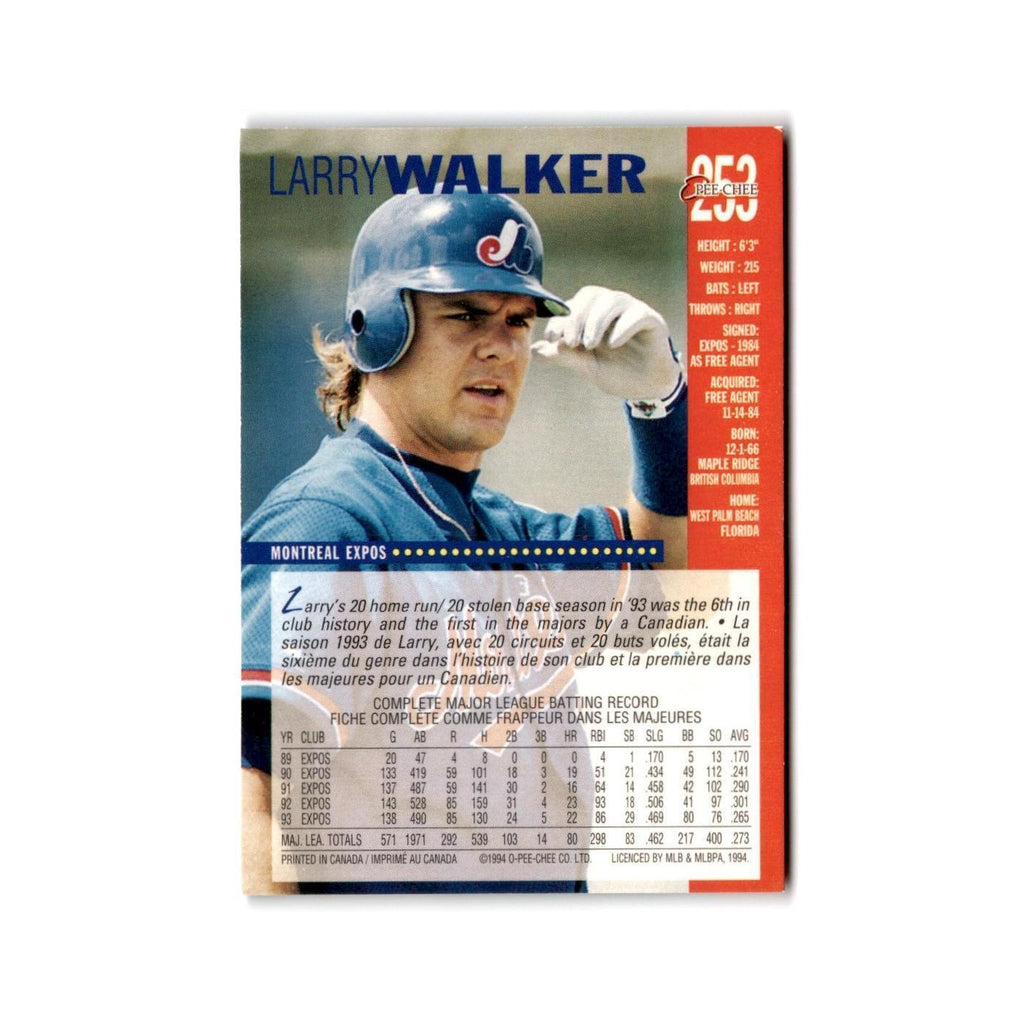 Larry Walker 1994 O-Pee-Chee #253 Montreal Expos Baseball Card NM