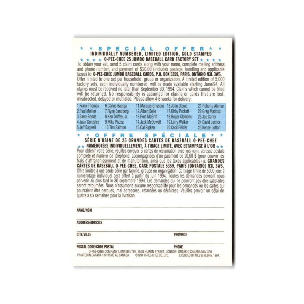 John Olerud 1994 O-Pee-Chee All-star Redempton #16 Toronto Blue Jays NM