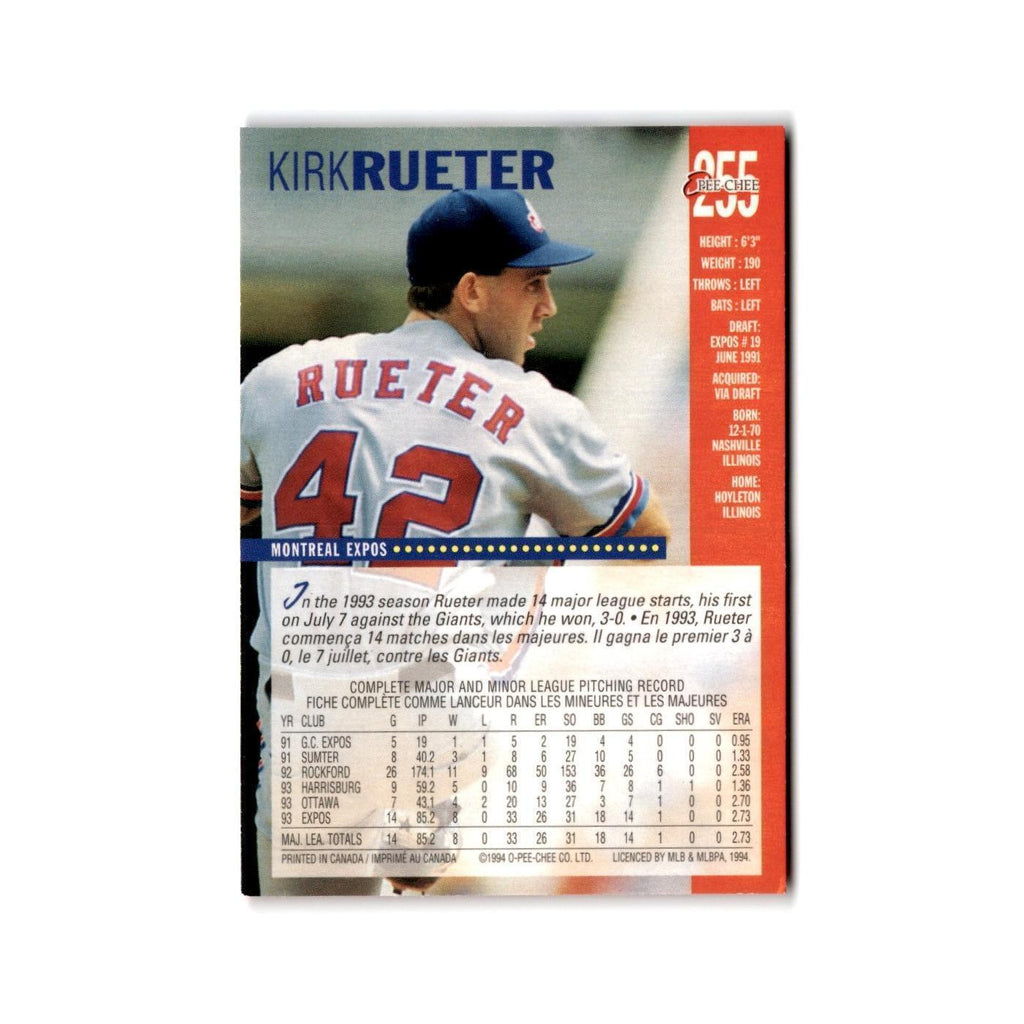 Kirk Rueter 1994 O-Pee-Chee #255 Montreal Expos Baseball Card NM