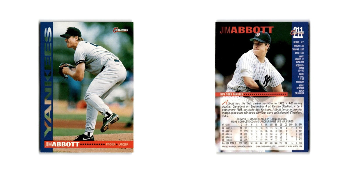 Jim Abbott 1994 O-Pee-Chee #211 New York Yankees Baseball Card NM