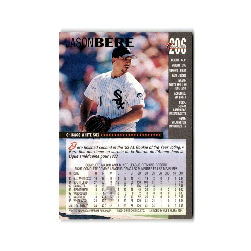 Jason Bere 1994 O-Pee-Chee #206 Chicago White Sox Baseball Card NM
