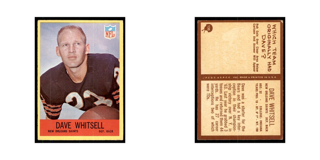 1967 Philadelphia Dave Whitsell Football Cards #130