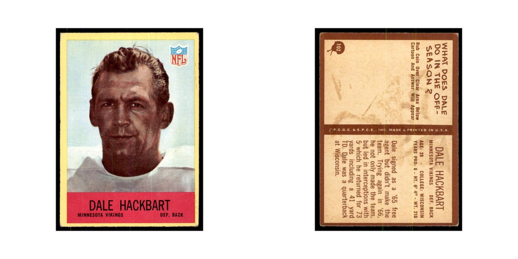 1967 Philadelphia Dale Hackbart Football Cards #102