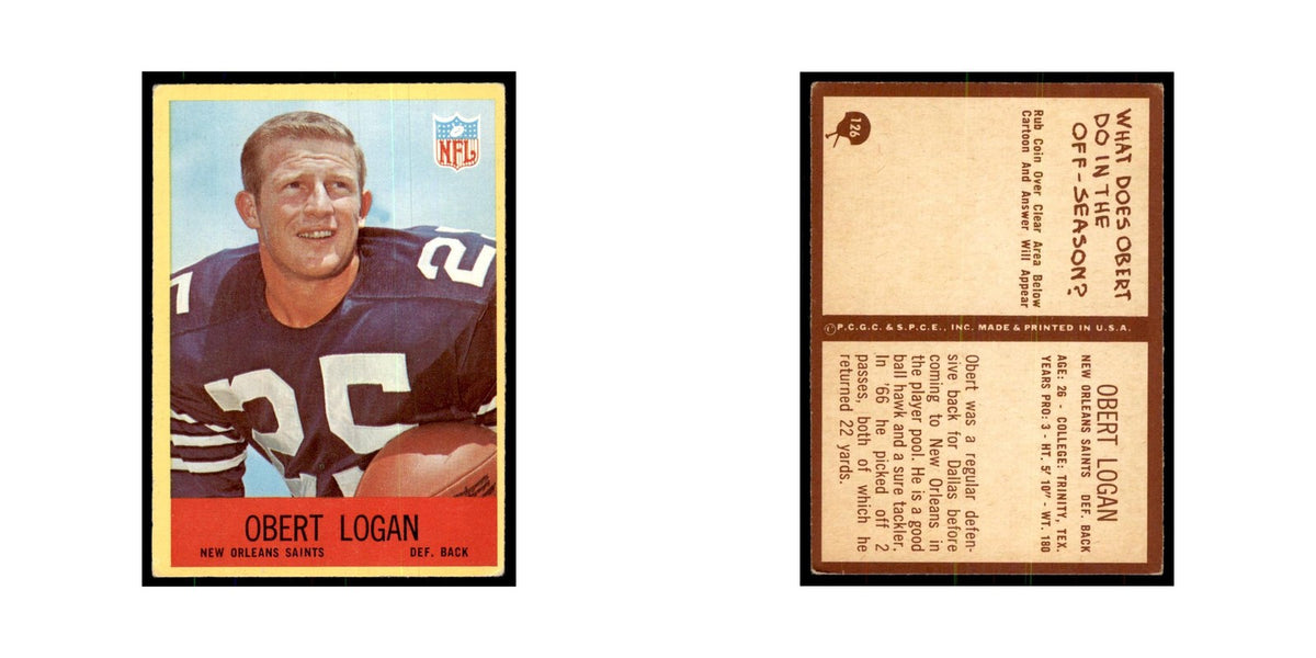 1967 Philadelphia Obert Logan Football Cards #126