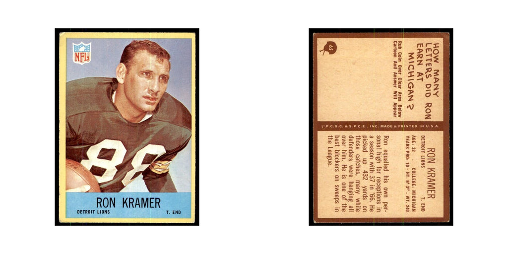 1967 Philadelphia Ron Kramer Football Cards #65