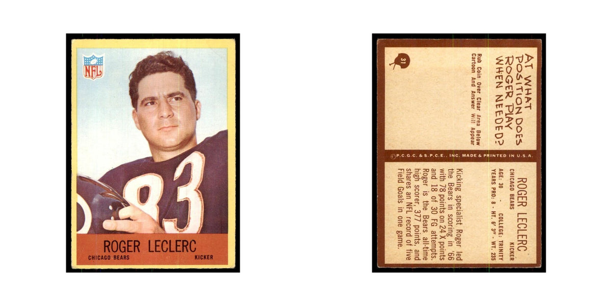 1967 Philadelphia Roger LeClerc Football Cards #31