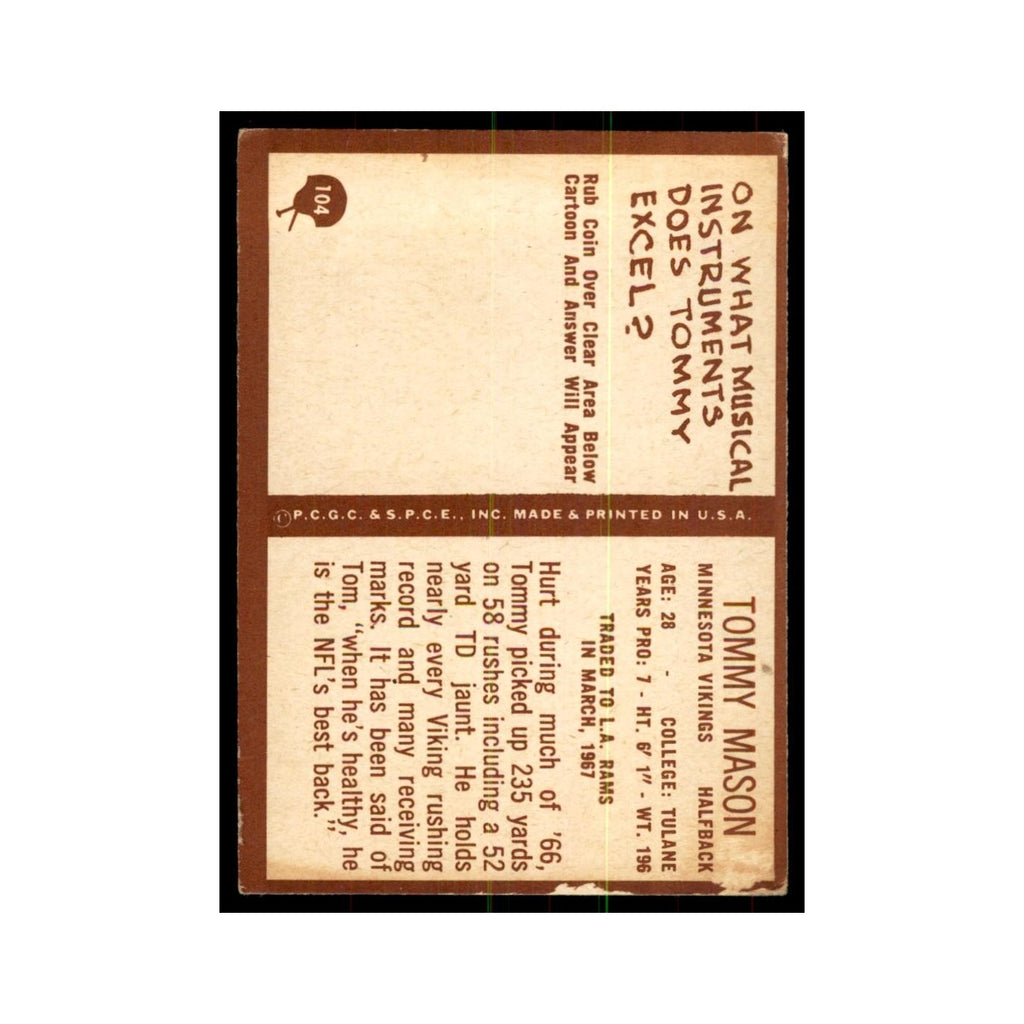 1967 Philadelphia Tommy Mason Football Cards #104