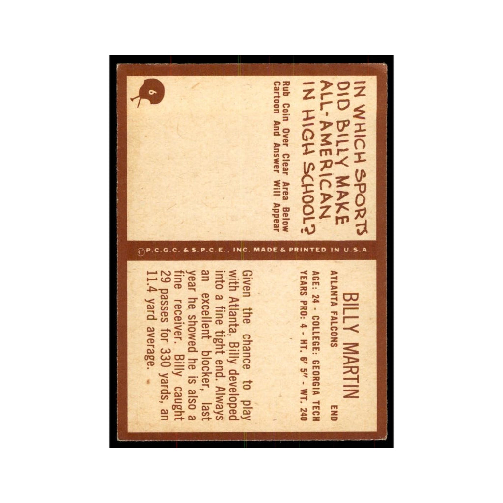 1967 Philadelphia Billy Martin Football Cards #6