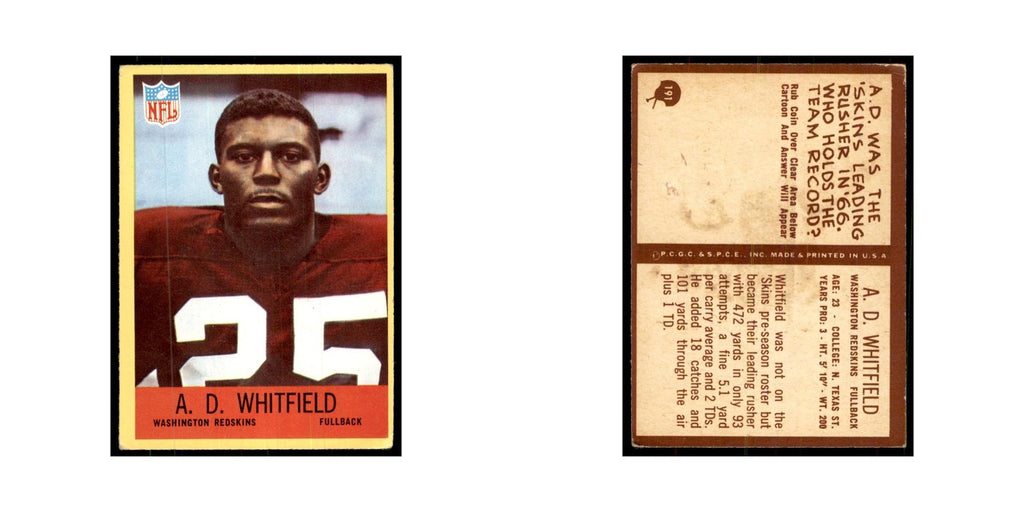1967 Philadelphia A.D. Whitfield Football Cards #191