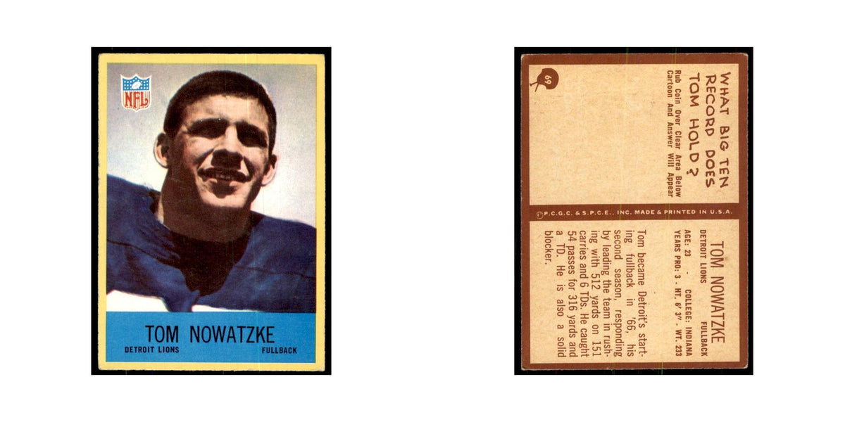 1967 Philadelphia Tom Nowatzke Football Cards #69