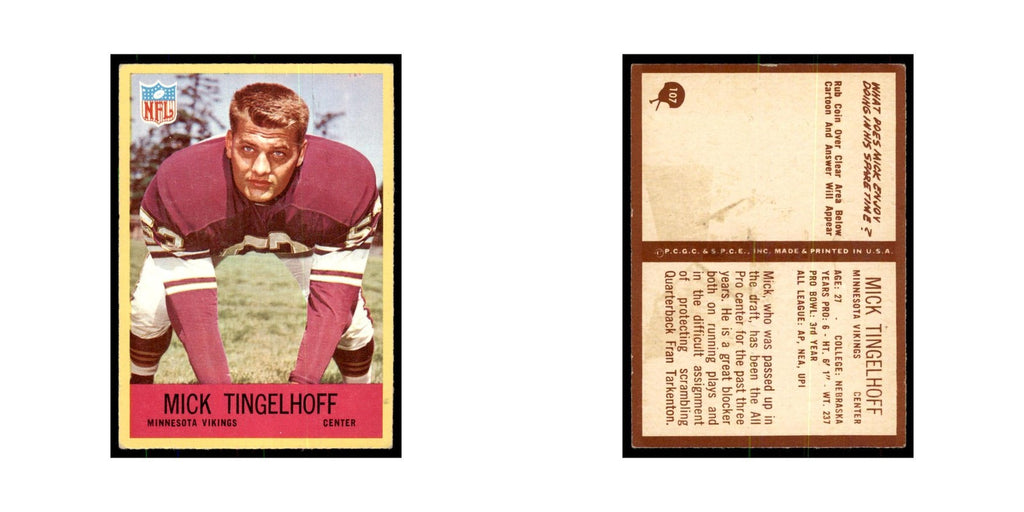 1967 Philadelphia Mick Tingelhoff Football Cards #107