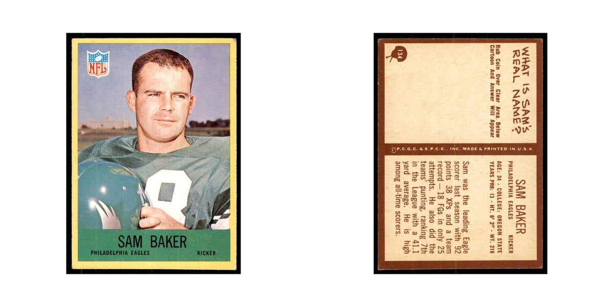 1967 Philadelphia Sam Baker Football Cards #134