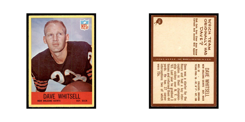1967 Philadelphia Dave Whitsell Football Cards #130