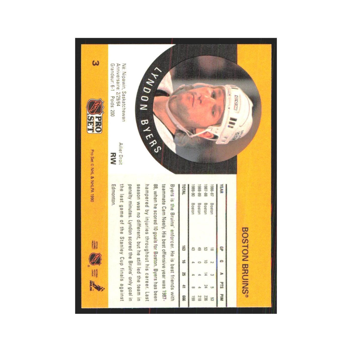 1990 Pro Set Lyndon Byers Boston Bruins #3