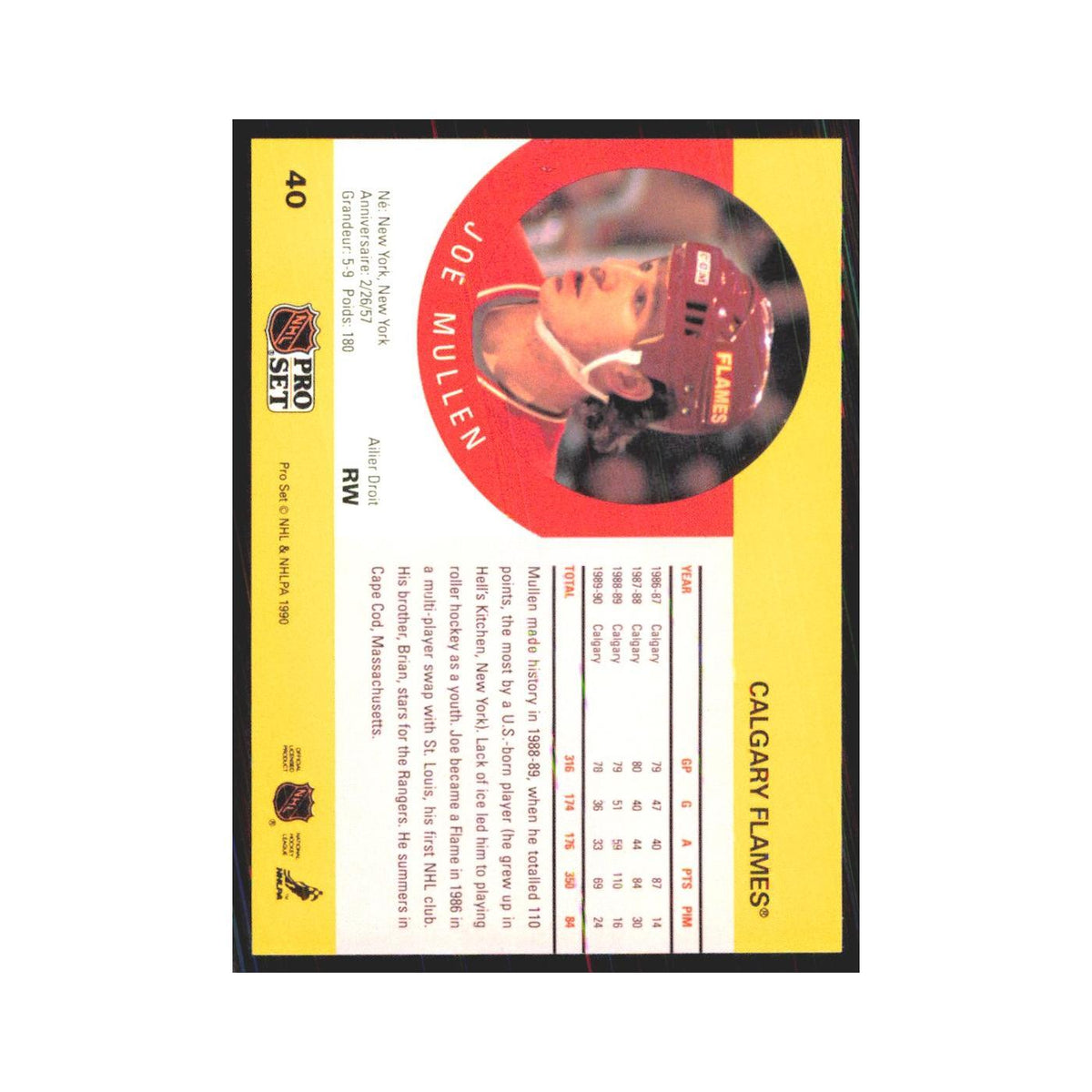 1990 Pro Set Joe Mullen Calgary Flames #40