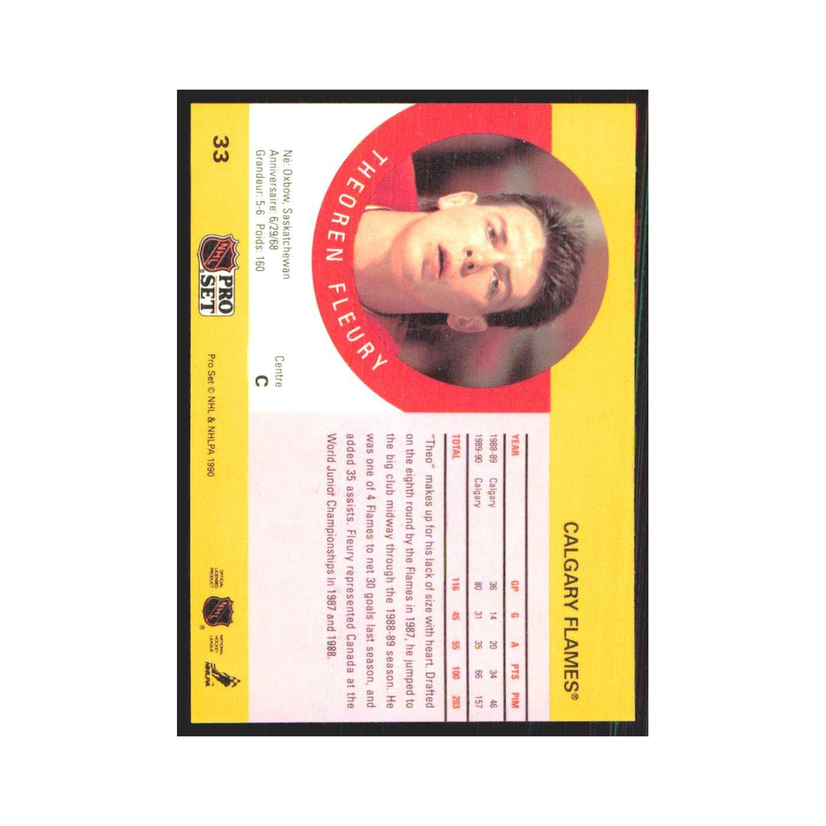 1990 Pro Set Theoren Fleury Calgary Flames #33