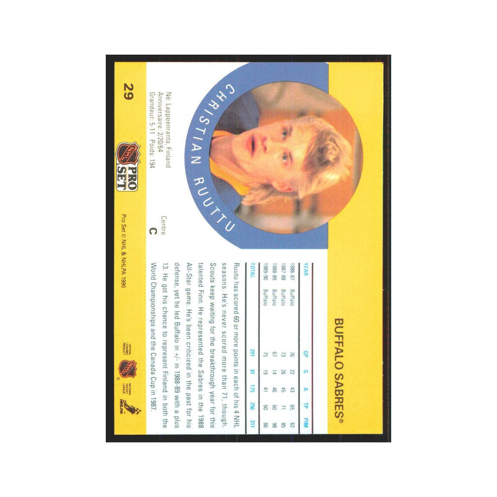 1990 Pro Set Christian Ruuttu Buffalo Sabres #29