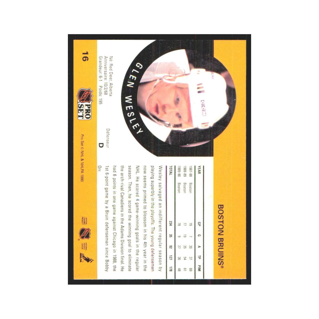 1990 Pro Set Glen Wesley Boston Bruins #16