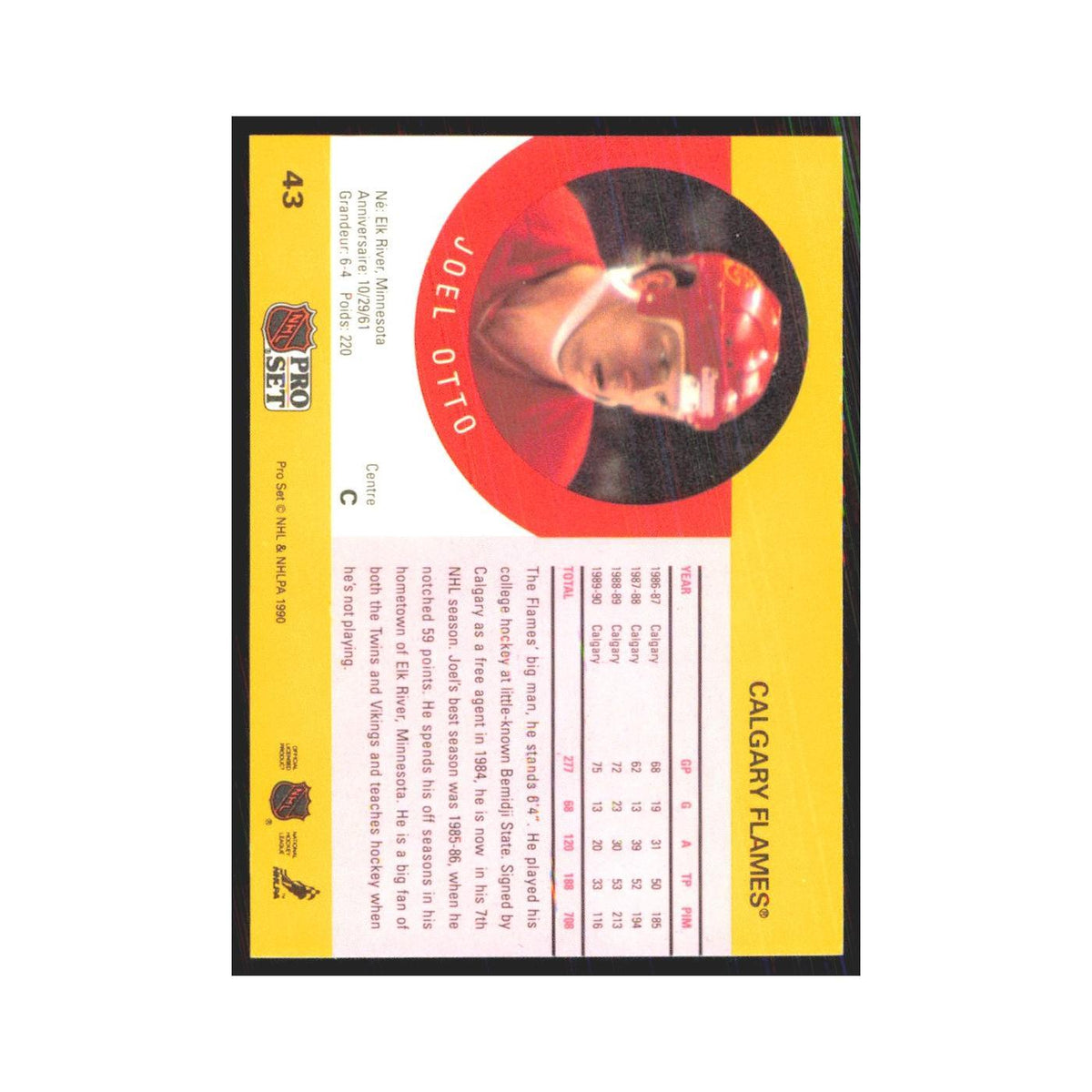 1990 Pro Set Joel Otto Calgary Flames #43
