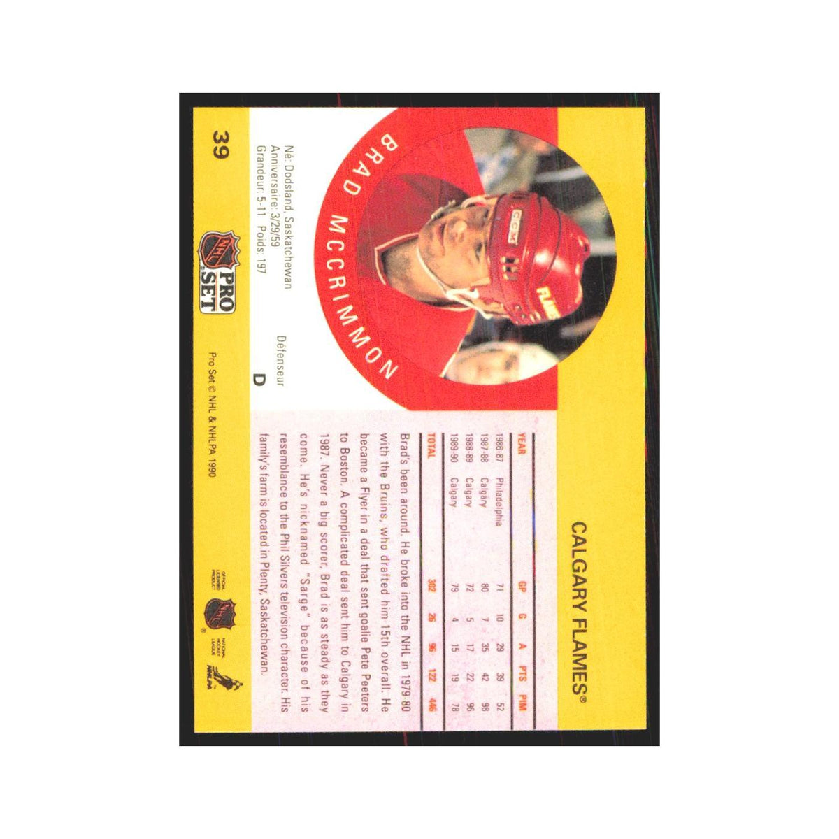 1990 Pro Set Fredrik Lindquist Calgary Flames #39