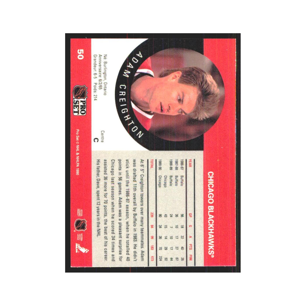 1990 Pro Set Adam Creighton Chicago Blackhawks #50