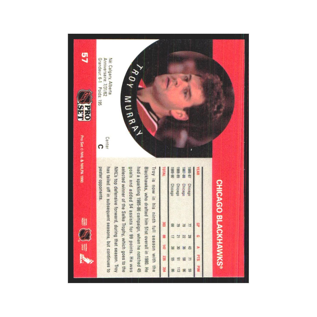 1990 Pro Set Troy Murray Chicago Blackhawks #57