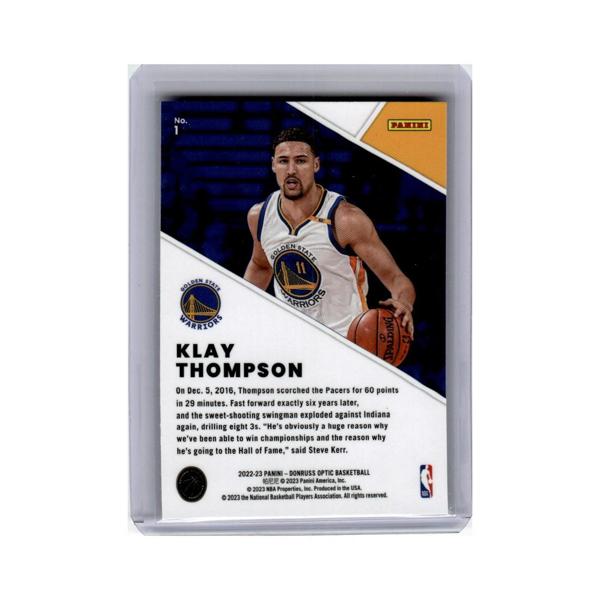 Klay Thompson 2023 Donruss Optic #1 Golden State Warriors Basketball Card NM