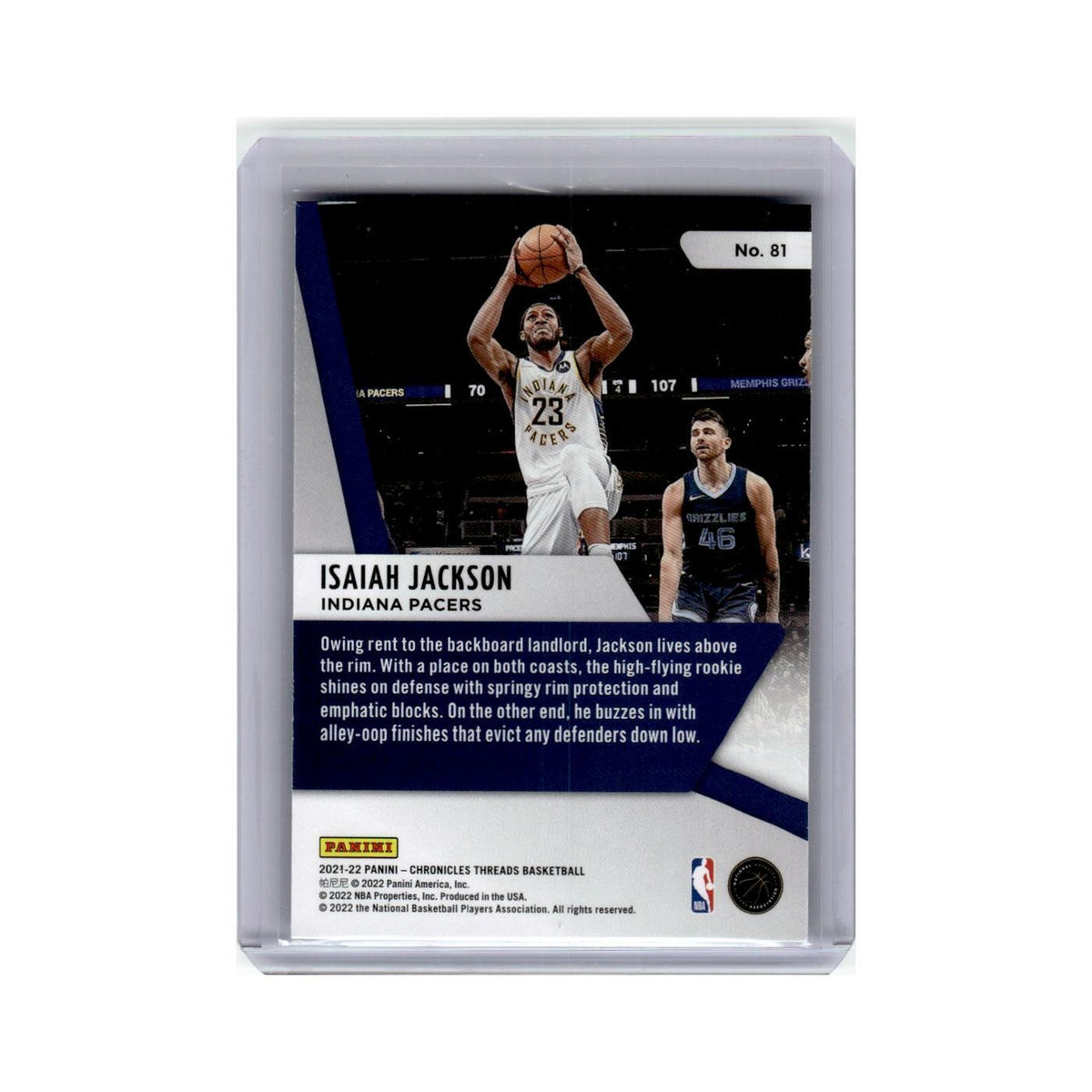 Isaiah Jackson Rookie 2021 Panini Chronicles Threads #81 Indiana Pacers NM