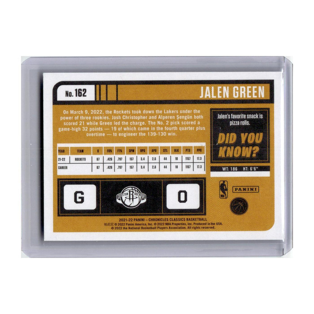 Jalen Green Rookie 2021 Panini Chronicles Classics #162 Houston Rockets NM