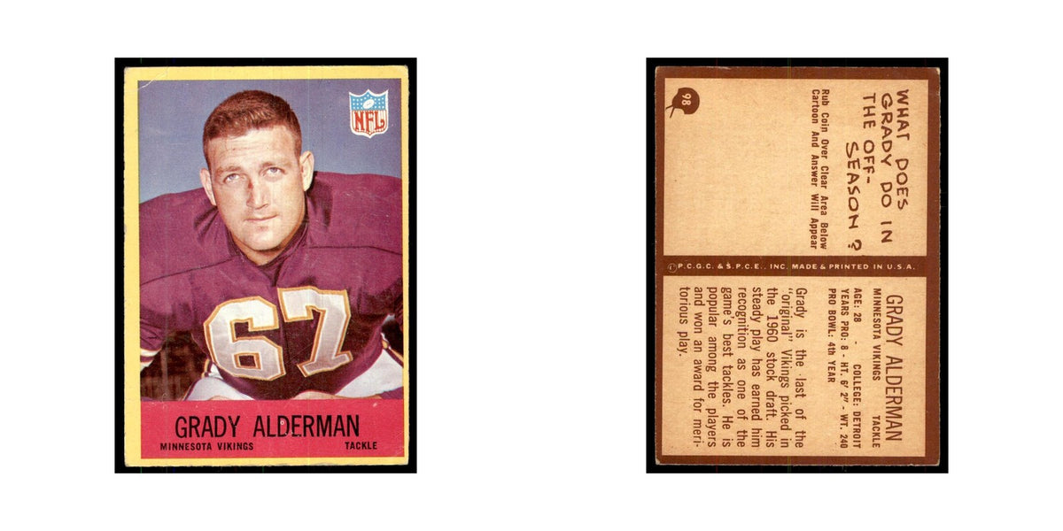 1967 Philadelphia (damaged) Grady Alderman Football Cards #98