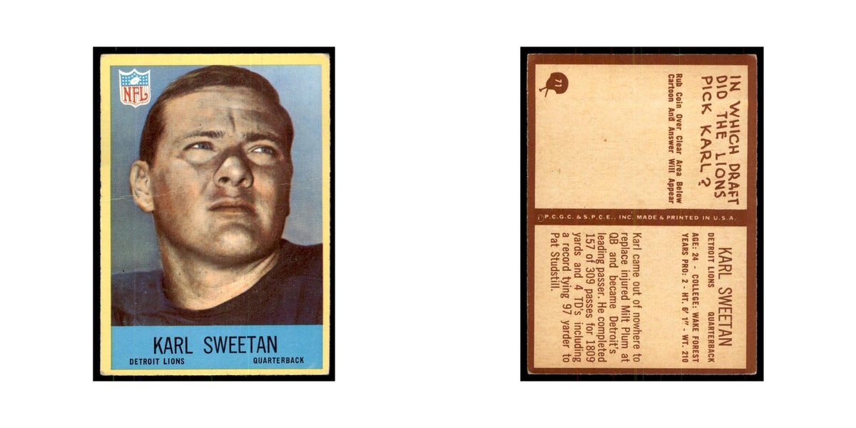 1967 Philadelphia (damaged) Karl Sweetan Football Cards #71
