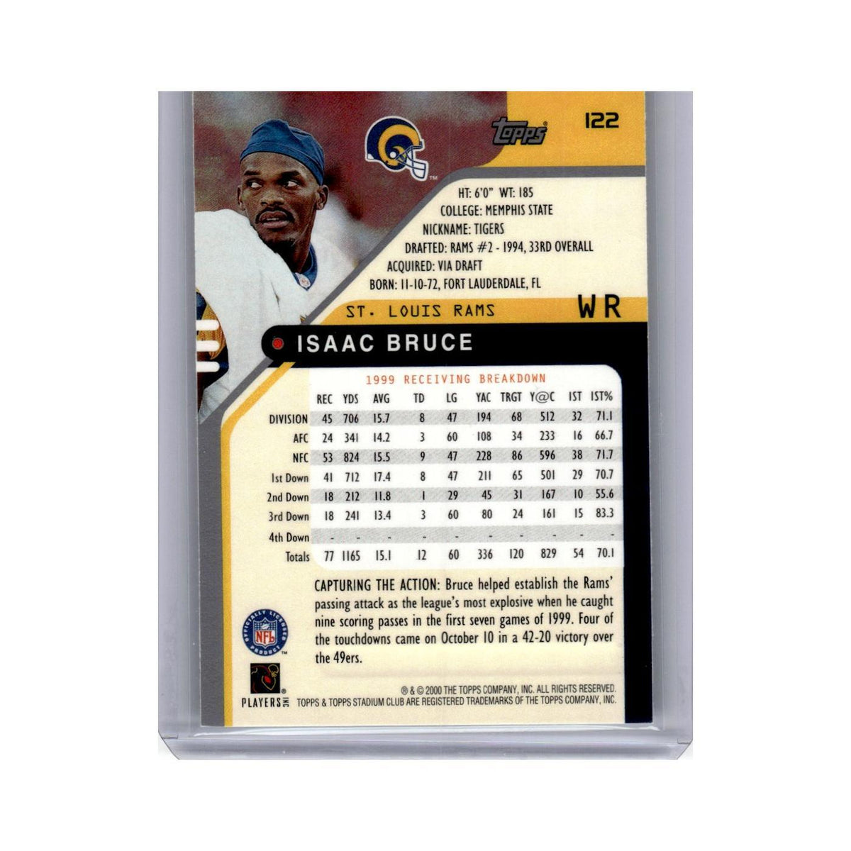 Isaac Bruce 2000 Stadium Club #122 St. Louis Rams Football Card NM