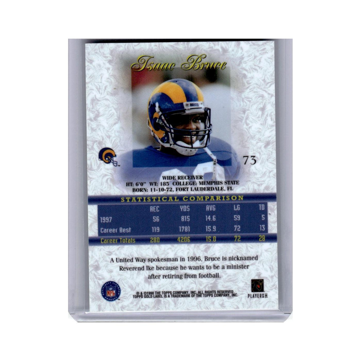 Isaac Bruce 1998 Topps Gold Label #73 St. Louis Rams Football Card NM