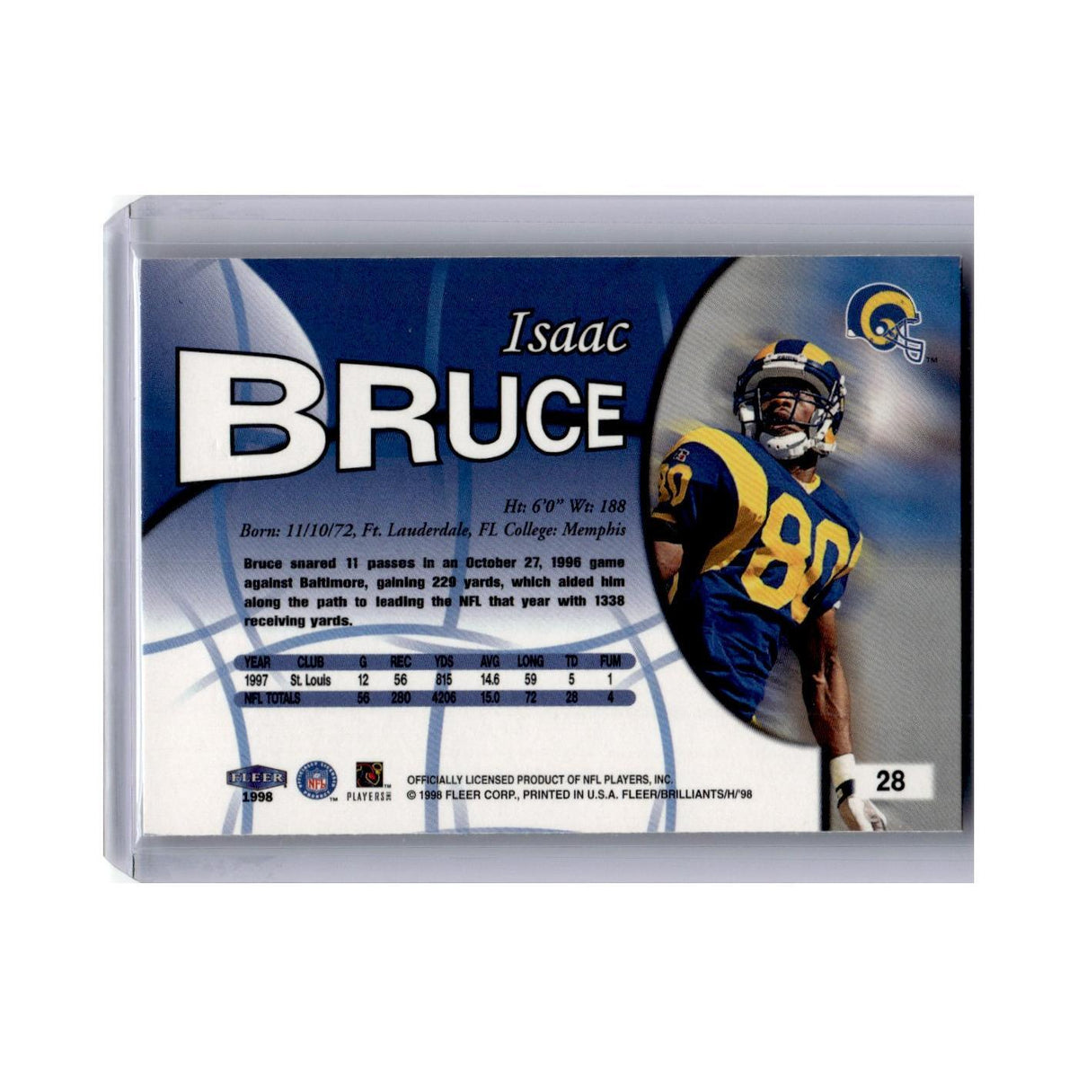 Isaac Bruce 1998 Fleer Brilliants #28 St. Louis Rams Football Card NM