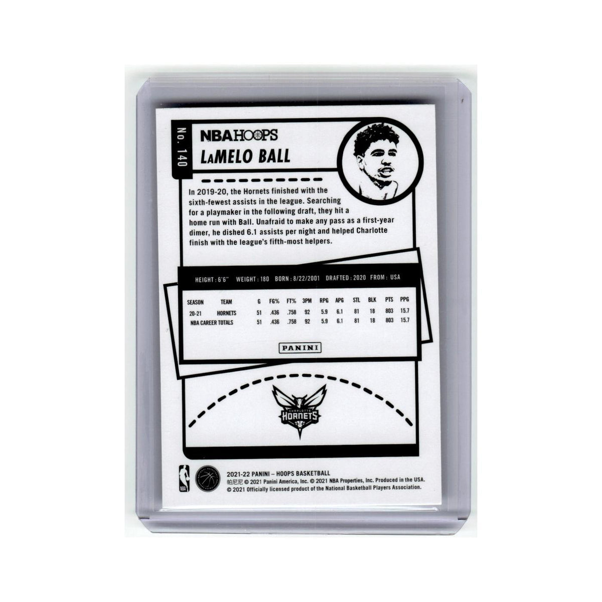 LaMelo Ball 2021 Hoops #140 Charlotte Hornets Basketball Card NM