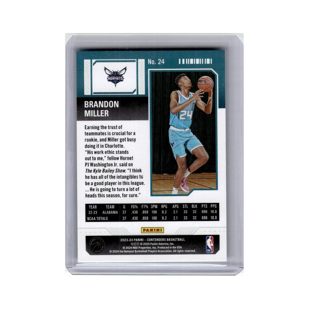 Brandon Miller Rookie 2023 Panini Contenders #24 Charlotte Hornets NM