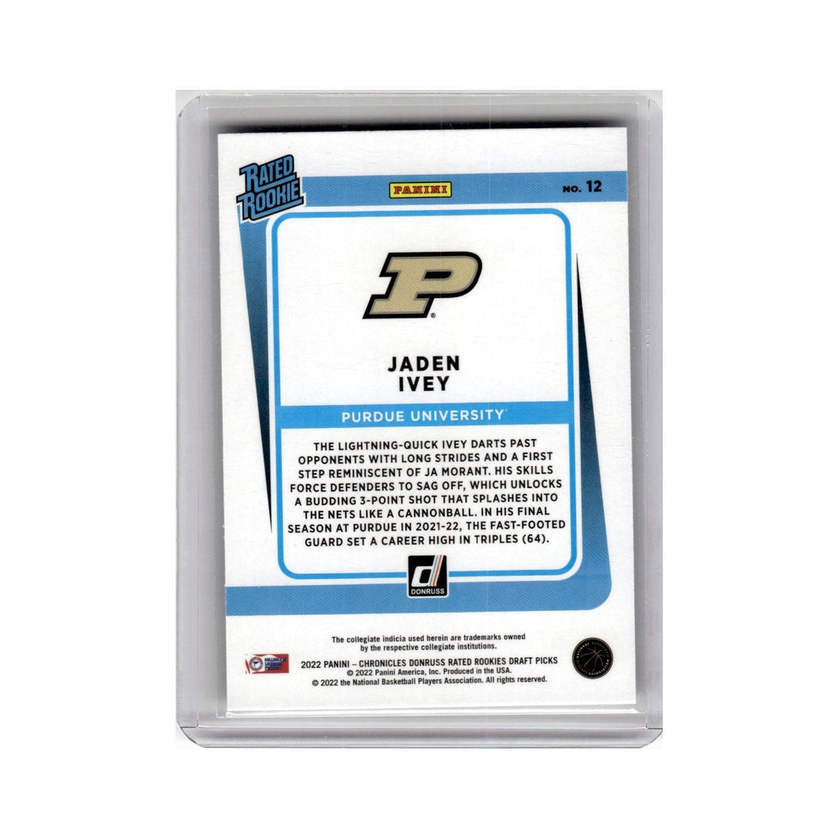 Jaden Ivey 2022 Donruss Rated Rookie #12 Purdue Boilermakers Basketball Card NM