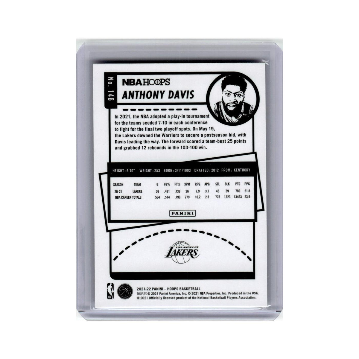 Anthony Davis 2021 Hoops #146 Los Angeles Lakers Basketball Card NM