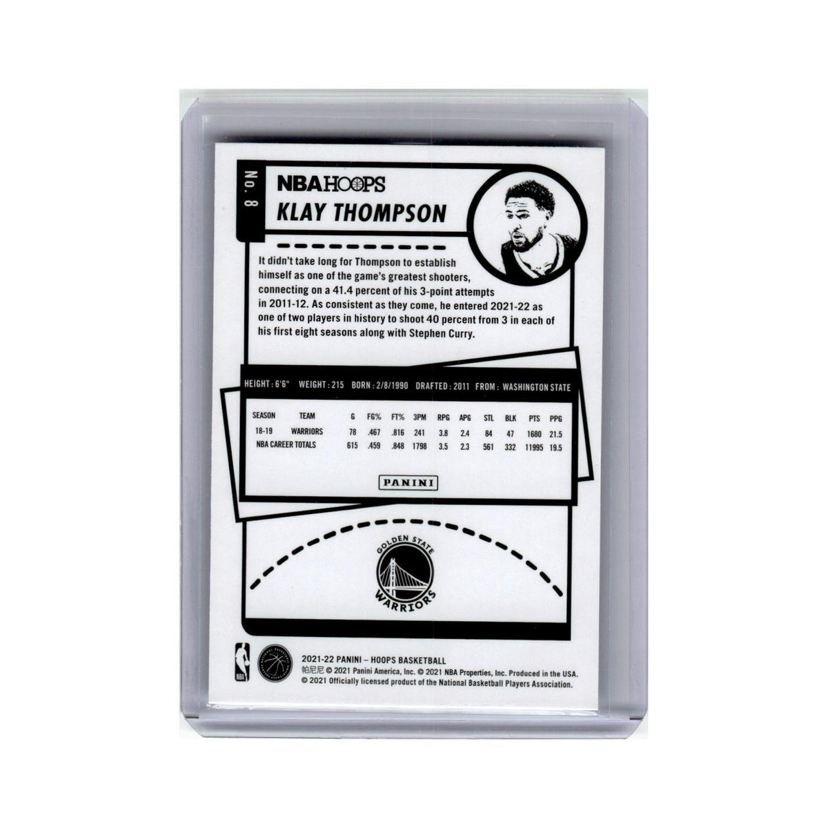 Klay Thompson 2021 Hoops #8 Golden State Warriors Basketball Card NM