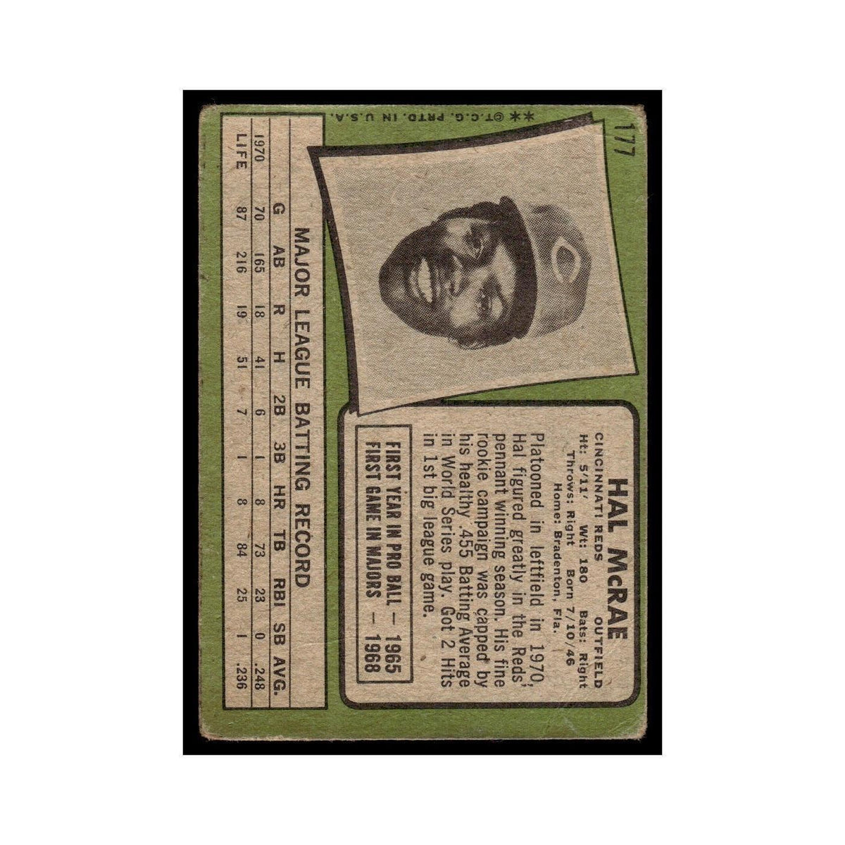 1971 Topps (Damaged) Hal McRae Reds #177