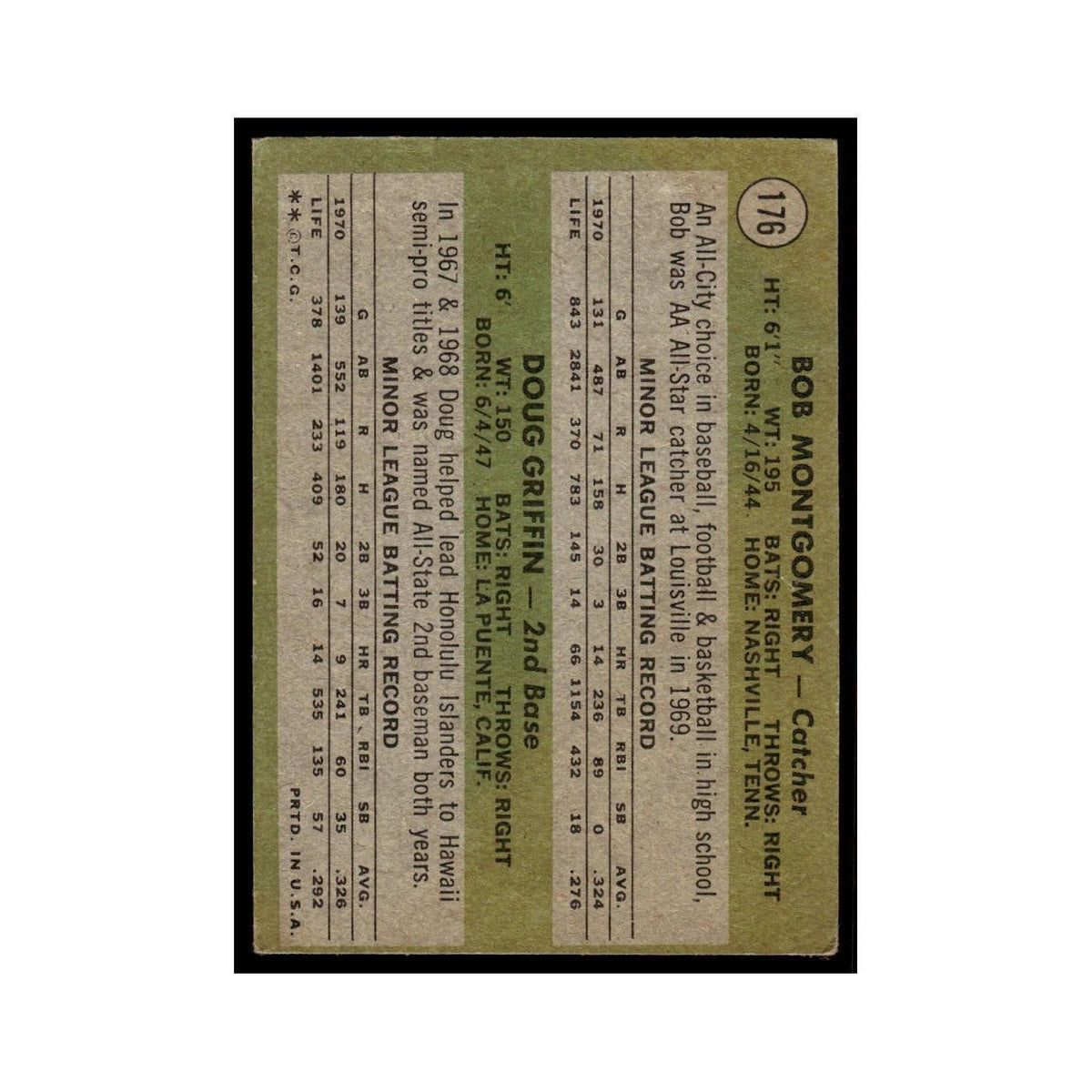 1971 Topps (Damaged) Bob Montgomery/Doug Griffin RC Red Sox #176