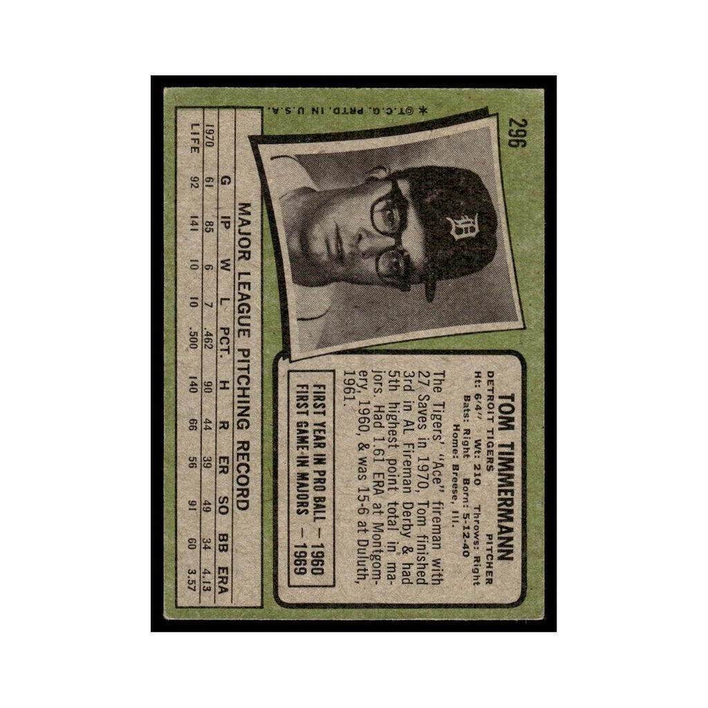 1971 Topps (Damaged) Tom Timmermann Tigers #296